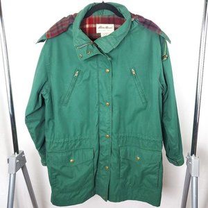 Vintage Eddie Bauer Wool-Lined Green Zip Up Utility Jacket with Plaid Lining